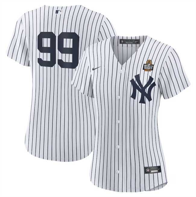 Women%27s New York Yankees #99 Aaron Judge White 2024 World Series Cool Base Stitched Jersey Dzhi